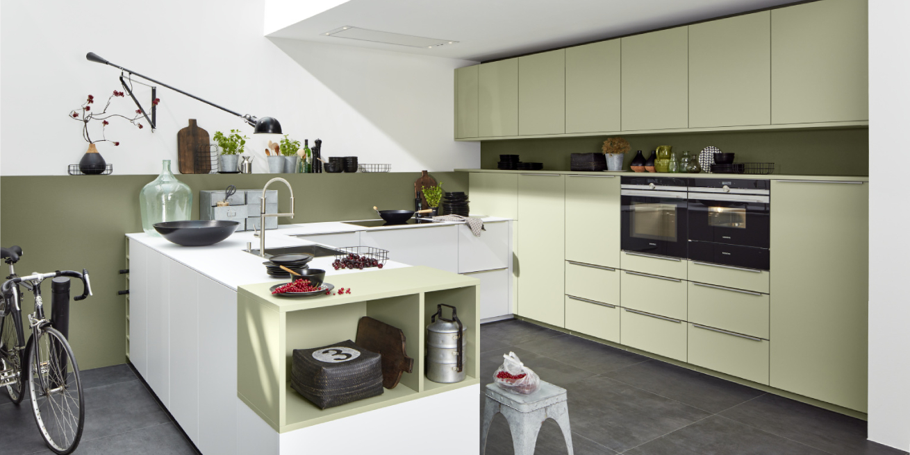 kuchyně Nolte Soft Lack Avocado softmatt Arcticweiss