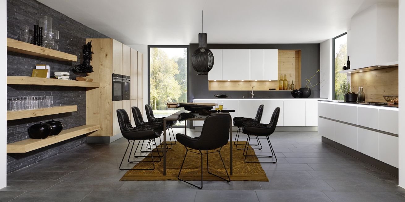 kuchyně Nolte Legno Eiche Champagner Soft Lack Weiss softmatt